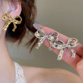 Glossy Metal Flower Bow Stud Earrings With Steel Posts European American Light Luxury Jewelry view 2