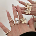 Rhinestone Irregular Flower Pea Open Ring For Women view 1