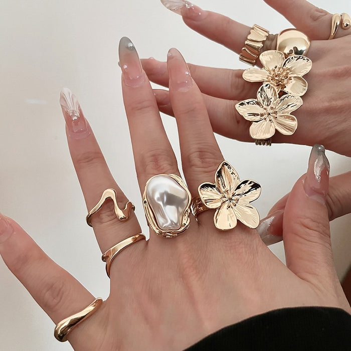 Rhinestone Irregular Flower Pea Open Ring For Women
