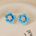 Elegant Blue Enamel Flower Pearl Rhinestone Stud Earrings For Women French Sweet Spring Summer Jewelry Earrings view 4