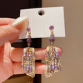 Light Luxury Geometric Square Purple Crystal Drop Earrings With Silver Needle view 4