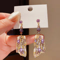 Light Luxury Geometric Square Purple Crystal Drop Earrings With Silver Needle view 1