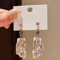 Light Luxury Geometric Square Purple Crystal Drop Earrings With Silver Needle view 3