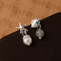 Elegant Silver Needle Asymmetric Starfish Shell Pearl Drop Earrings For Women Beach Vacation Luxury Earrings view 3