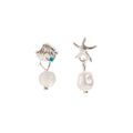 Elegant Silver Needle Asymmetric Starfish Shell Pearl Drop Earrings For Women Beach Vacation Luxury Earrings view 5