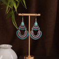 Bohemian Ethnic Vintage Alloy Teardrop Turquoise Beaded Tassel Statement Dangle Earrings view 3