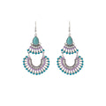 Bohemian Ethnic Vintage Alloy Teardrop Turquoise Beaded Tassel Statement Dangle Earrings view 5