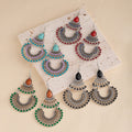 Bohemian Ethnic Vintage Alloy Teardrop Turquoise Beaded Tassel Statement Dangle Earrings view 2