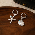 Elegant Asymmetric Starfish Shell Alloy Hoop Earrings With Pearl Rhinestone Summer Ocean Charm Earrings view 2