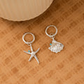 Elegant Asymmetric Starfish Shell Alloy Hoop Earrings With Pearl Rhinestone Summer Ocean Charm Earrings view 3