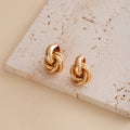 Vintage Luxury Gold Alloy Twisted Knot Hoop Stud Geometric Multi-Layer Round Statement Earrings view 4