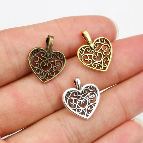 Alloy Heart Pendant DIY Jewelry Charm For Necklaces Bracelets And Accessories 16x14mm 0.7g