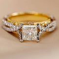 Two Tone Square Geometric Ring For Women In Middle Eastern Palace Style Elegant Fashion Jewelry view 2