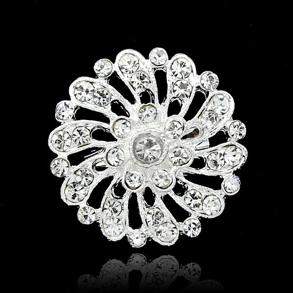 Black Silver Tone Sunflower Crystal Metal Brooch Pin