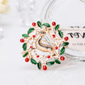 Green Gold Tone Christmas Reindeer Wreath Enamel Metal Brooch Pin view 3