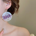 Chic Asymmetric Shell Bauhinia Flower Tassel Drop Earrings With Geometric Round Charm view 3