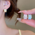 Sweet Copper Bow C Shape Stud Earrings With Enamel Drip Oil Fresh Elegant Niche Style view 2