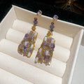 Light Luxury Glass Square Pendant Drop Earrings With Rhinestone Silver Pins view 2