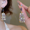 Light Luxury Glass Square Pendant Drop Earrings With Rhinestone Silver Pins view 1