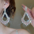 Alloy Rhinestone Bowknot Waterdrop Tassel Drop Earrings, Light Luxury Elegant Fashion Studs view 4