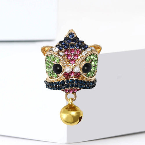 Alloy Vintage Lion Dance Head Brooch Pin With Pendant