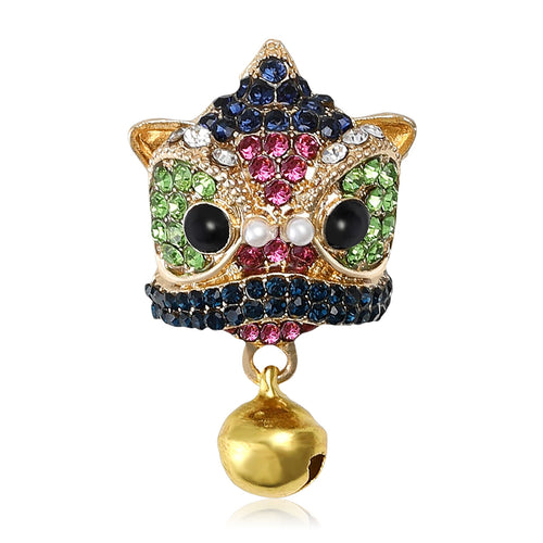 Alloy Vintage Lion Dance Head Brooch Pin With Pendant