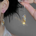 Chic Geometric Glass Tassel Drop Earrings With Silver Needle Long Ear Thread Design view 4