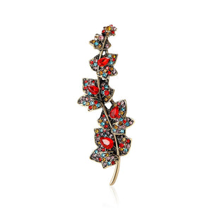 Alloy Zircon Leaf Branch Brooch Pin For Coats And Suits
