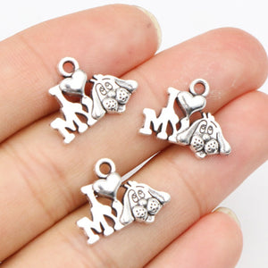 Antique Silver Alloy Puppy Heart Pendant Charm For DIY Necklace Bracelet Accessories 18x15mm 1g
