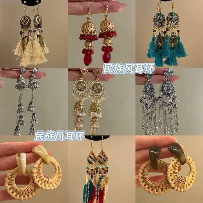 Vintage Ethnic Alloy Bell Tassel Geometric Drop Earrings, Fashion Lightweight Statement Jewelry