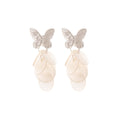 Elegant Korean Silver Butterfly Shell Petal Tassel Stud Earrings With Rhinestone Accent Earrings view 5