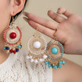 Bohemian Ethnic Vintage Alloy Sunburst Chandelier Tassel Beaded Crystal Vacation Statement Earrings view 1