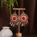 Bohemian Ethnic Vintage Alloy Sunburst Chandelier Tassel Beaded Crystal Vacation Statement Earrings view 3