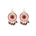 Bohemian Ethnic Vintage Alloy Sunburst Chandelier Tassel Beaded Crystal Vacation Statement Earrings view 5