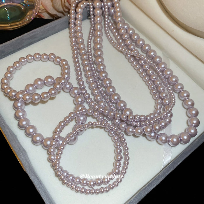French Rose Faux Pearl Beaded Choker Necklace Geometric Round Minimalist Designer Style