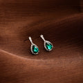 Elegant Green Teardrop Zircon Rhinestone Stud Earrings For Women Luxury Alloy Silver Needle Earrings view 2