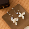 Elegant French Vacation White Acrylic Pearl Flower Rhinestone Long Tassel Drop Dangle Women's Earrings view 2