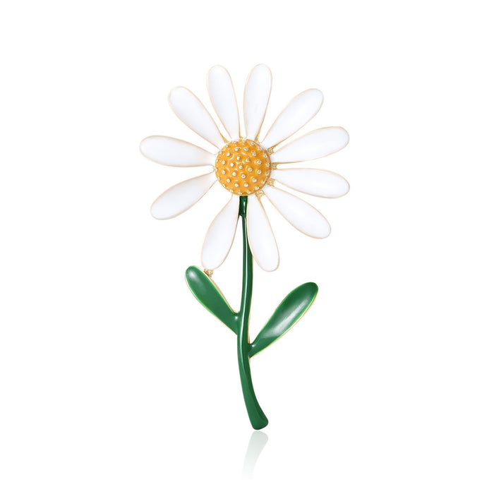 Metal Alloy Enamel Daisy Flower Brooch For Blazers And Cardigans