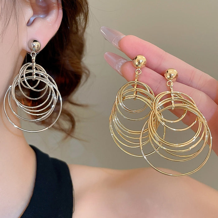 Alloy Metallic Geometric Hoop Earrings, European American Light Luxury Fashion Jewelry for Women