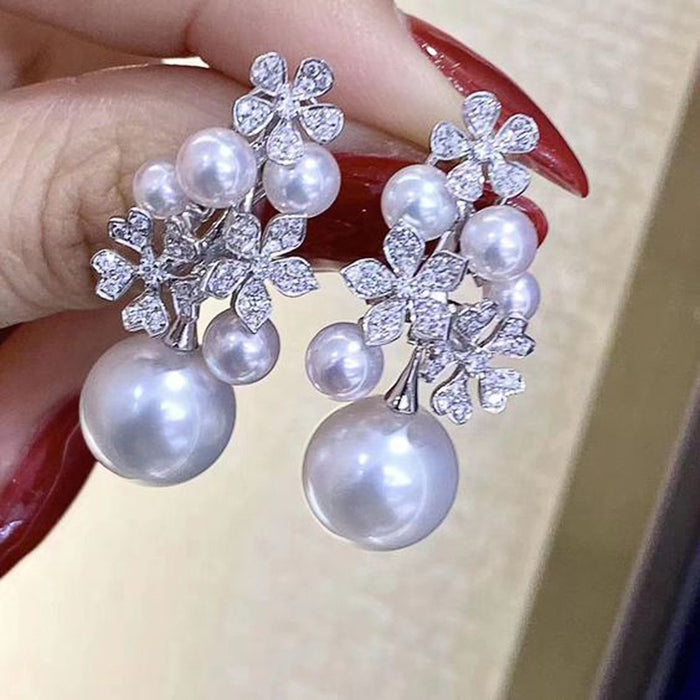 Faux Pearl Princess Drop Earrings For Women With Fresh Sakura Flower Floral Jewelry Design