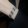 Light Luxury Copper Zircon Three Layer Wrap Open Bangle With Round Square Design view 4
