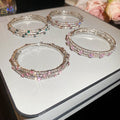 Light Luxury Copper Zircon Three Layer Wrap Open Bangle With Round Square Design view 3