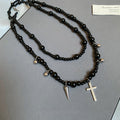 Y2K Glass Beaded Cross Pendant Necklace Dark Gothic Geometric Clavicle Jewelry view 2