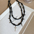 Y2K Glass Beaded Cross Pendant Necklace Dark Gothic Geometric Clavicle Jewelry view 4
