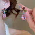 Light Luxury Copper Drop Earrings With Colorful Zircon Round Hollow Teardrop Design For Women view 4