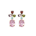 Light Luxury Copper Drop Earrings With Colorful Zircon Round Hollow Teardrop Design For Women view 5