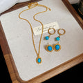 French Vintage Oval Turquoise Zircon Pendant Necklace Earrings Jewelry Set view 3