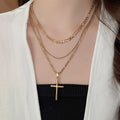 18K Gold Plated Copper Cross Beaded Multilayer Choker Necklace For Women view 3