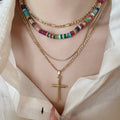 18K Gold Plated Copper Cross Beaded Multilayer Choker Necklace For Women view 1