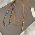 18K Gold Plated Copper Cross Beaded Multilayer Choker Necklace For Women view 4